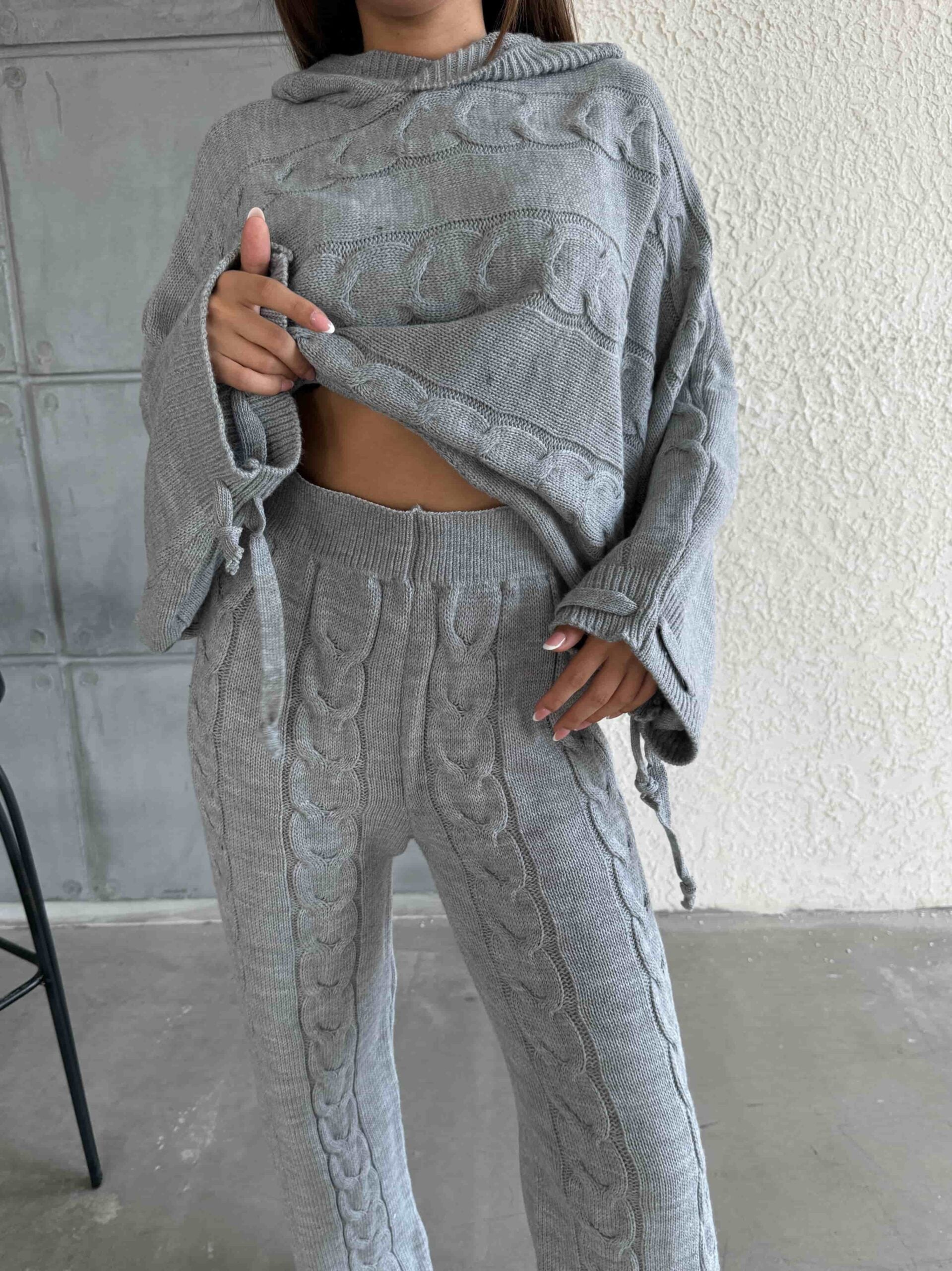 Hooded Knit Loungewear Set with Wide-Leg Trousers - My Bee - by Peralane - photo 4
