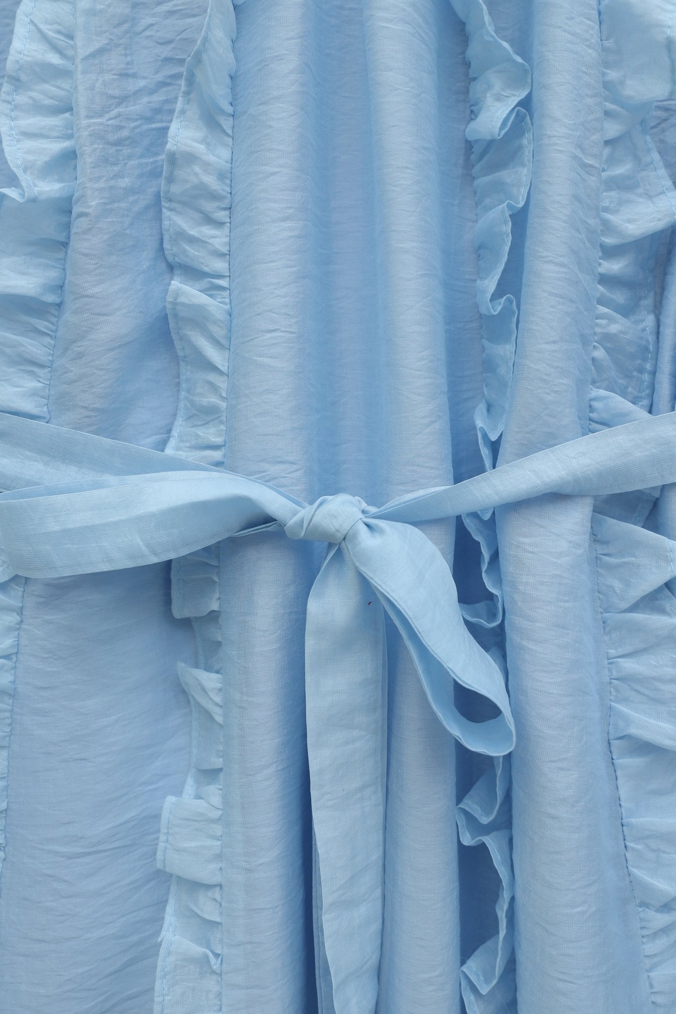 Ruffled Front Belted Cupra Dress with Long Sleeves - Baby Blue - Podyumplus - by Peralane - photo 5
