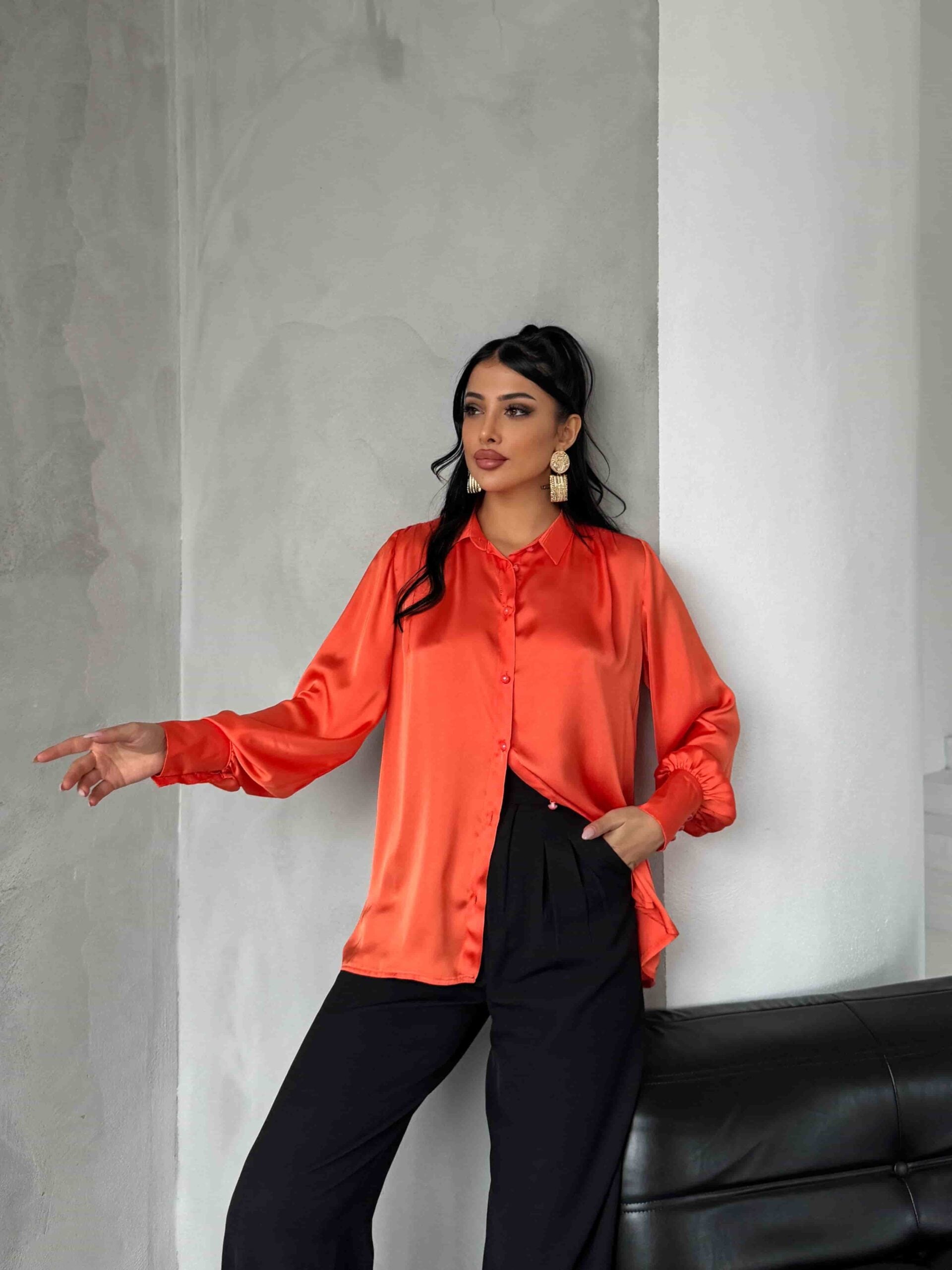 Pearl Button Satin Blouse - My Bee - by Peralane