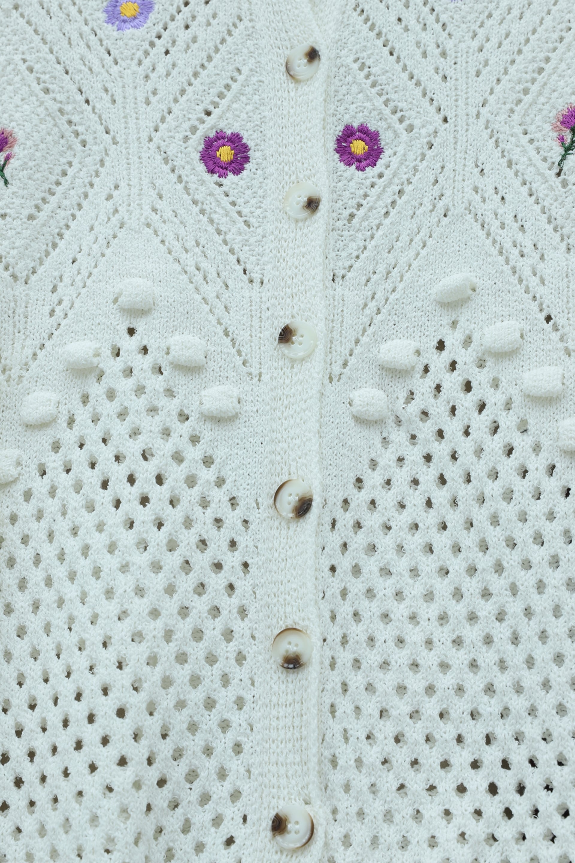 White Floral Embroidered Pom-Pom Knit Cardigan - Podyumplus - by Peralane - photo 5