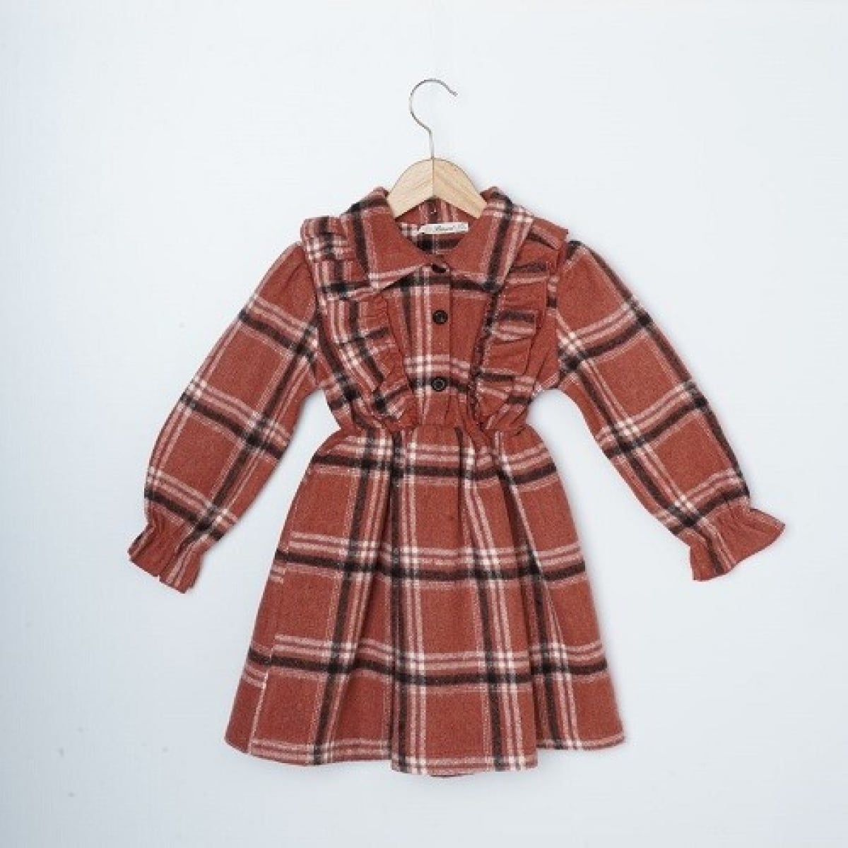 Girl's Plaid Dress with Ruffled Collar - 3-6 Years - Busra Bebe - by Peralane
