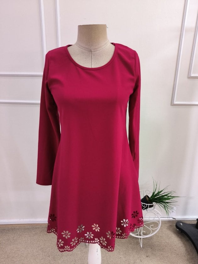 Women's Long Sleeve Round Neck Dress with Laser Cut Hem - Janes - by Peralane - photo 4