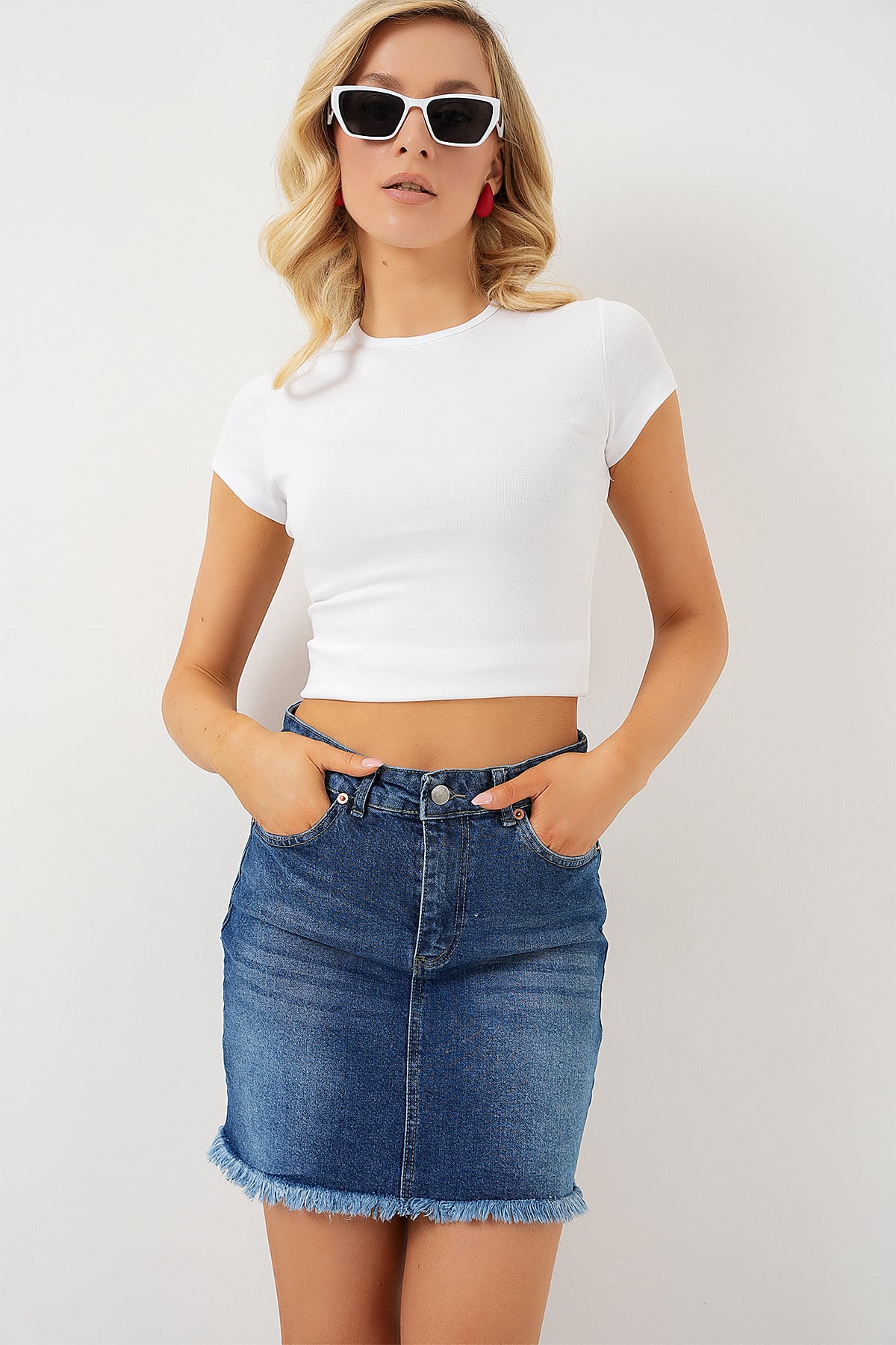 Women's Fringed Mini Denim Skirt in Navy - Bigdart - by Peralane - photo 3
