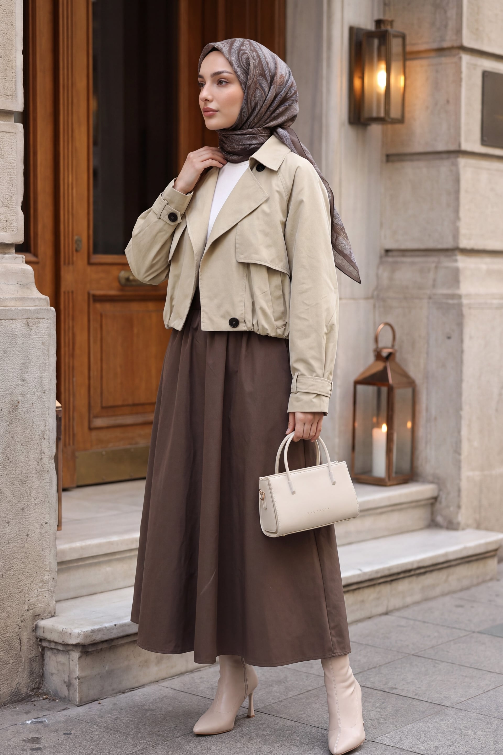 Beige Bolero Detail Elastic Waist Crop Jacket - Podyumplus - by Peralane - photo 2