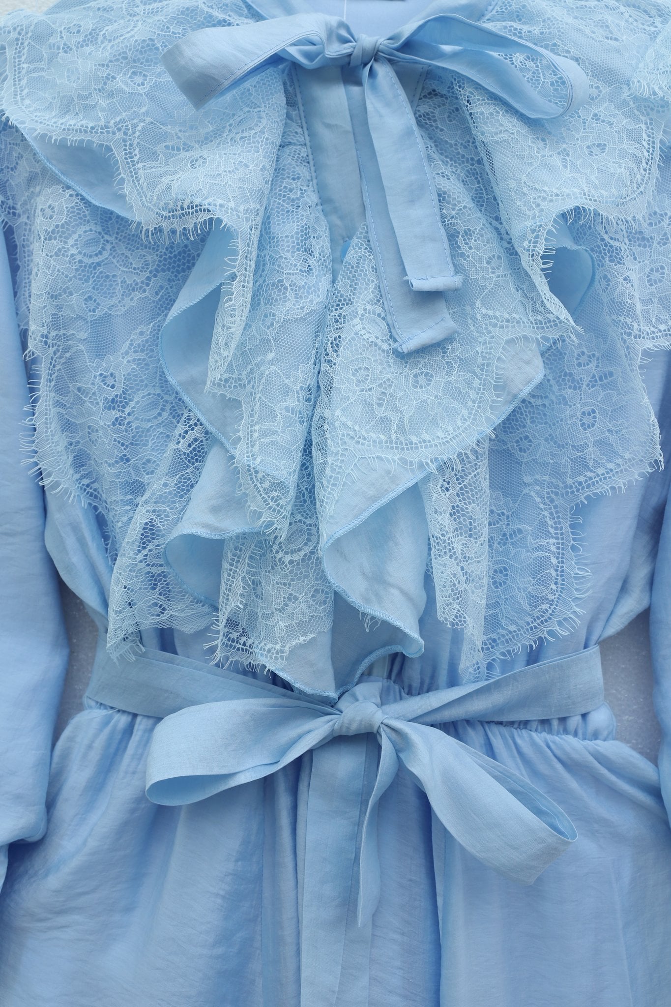 Belted Tie-Neck Ruffled Lined Maxi Dress in Light Blue - Podyumplus - by Peralane - photo 3