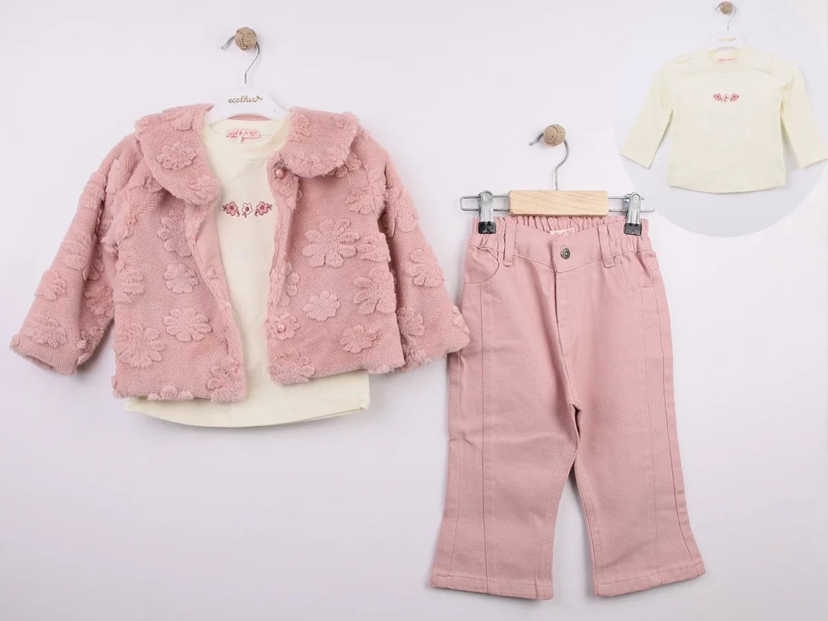 Girls' Baby Floral Plush Cardigan Three-Piece Set - Ecolkiz - by Peralane