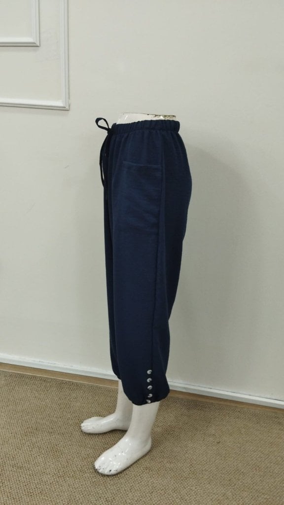 Women's Dark Blue Drawstring Waist Trousers with Button Details - Janes - by Peralane - photo 5