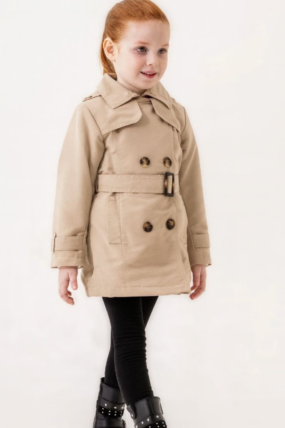 Girls' Beige Double-Breasted Trench Coat - Verscon - by Peralane
