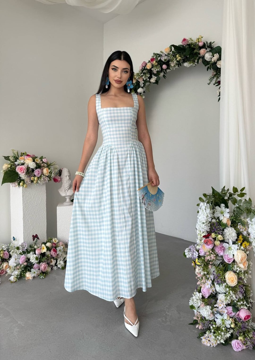 Blue Gingham Sleeveless Midi Dress for Women - Etika - by Peralane - photo 4