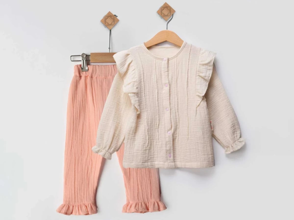 Ruffled Baby Girl Pyjama Set - Beyaz Bebek - by Peralane