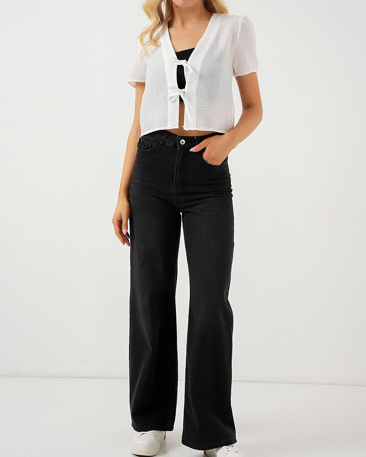 Women's White Cropped Cardigan with Short Puff Sleeves - Bigdart - by Peralane - photo 4
