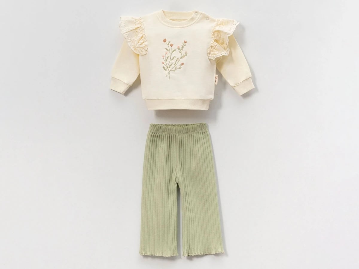 Floral Embroidered Girl's Sweatshirt and Pants Set - Vovido - by Peralane