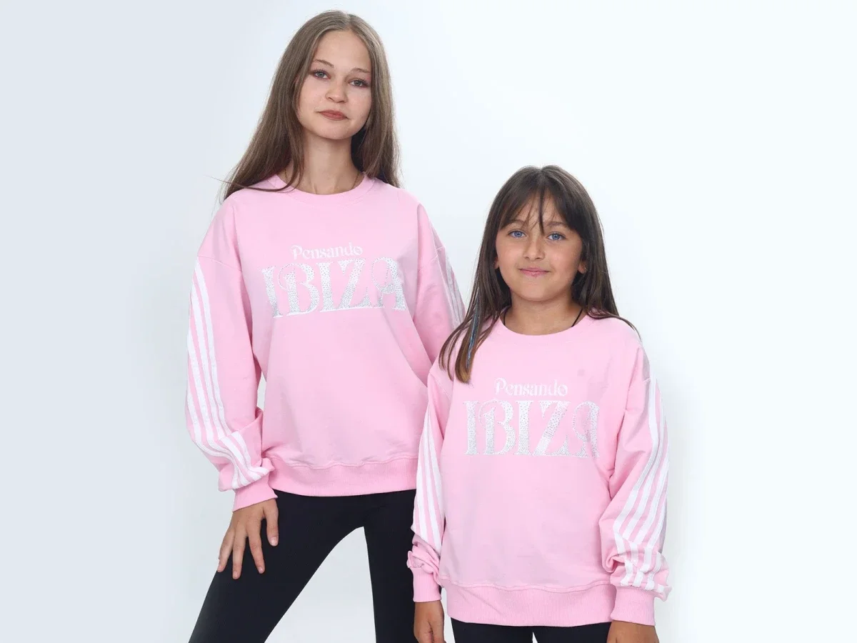 Girls' Pensando Ibiza Print Cotton Sweatshirt - Light Pink - Vizviz - by Peralane