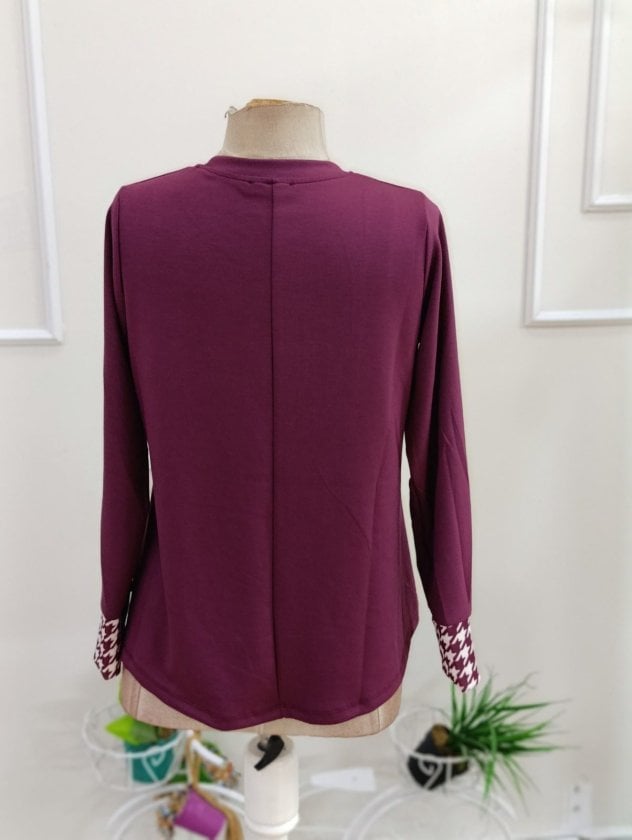 Women's Long Sleeve Crew Neck Sweatshirt with Houndstooth Cuffs - Janes - by Peralane - photo 6