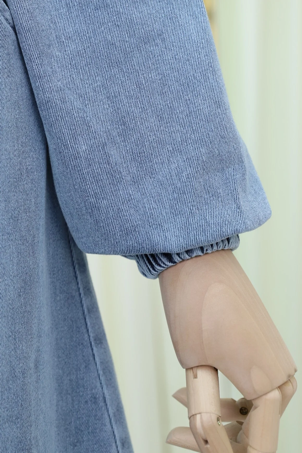 Half Zip Tunnel Lace Long Sleeve Denim Dress - Ice Blue - Podyumplus - by Peralane - photo 5
