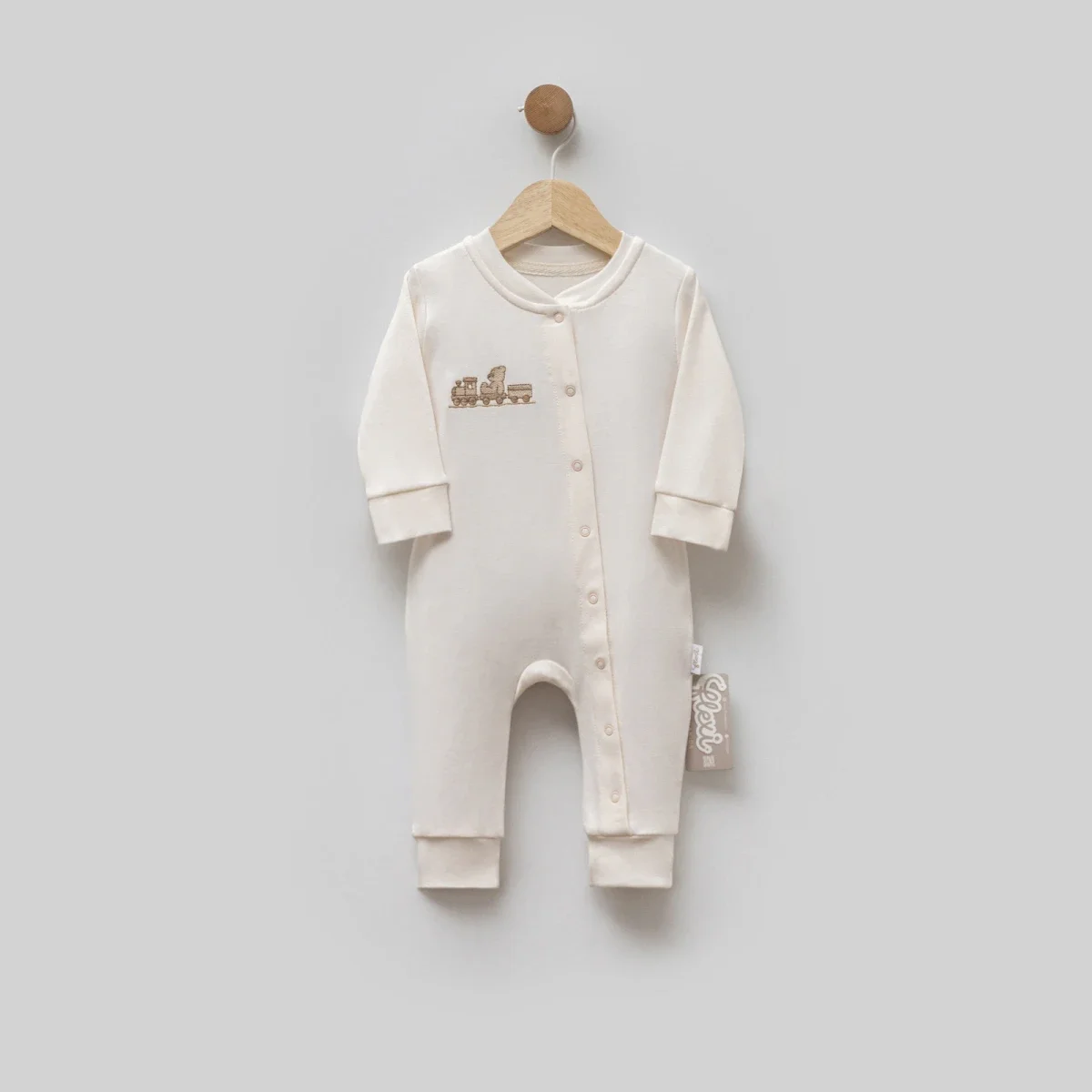 Baby Romper with Train Embroidery - Cream - Flexi Baby - by Peralane