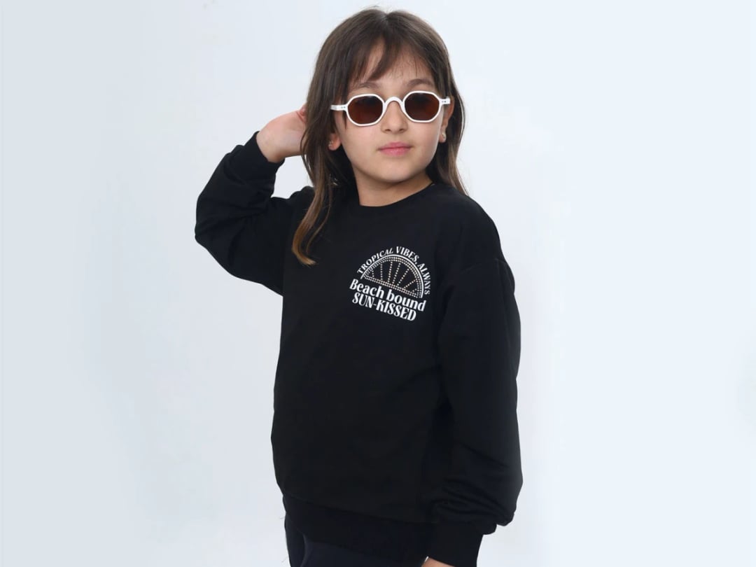 Beach Bound Printed Girls' Sweatshirt - Black - Vizviz - by Peralane