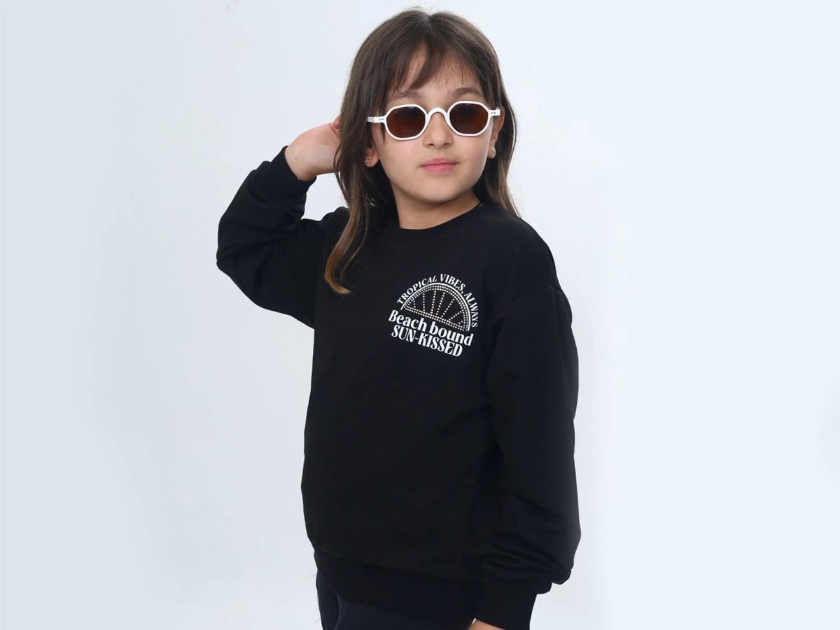 Beach Bound Printed Girls' Sweatshirt - Black - Vizviz - by Peralane