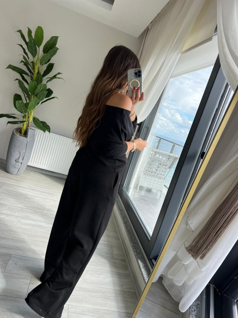 Women's Long Sleeve Off-Shoulder Modal Blouse and Wide-Leg Trousers Two-Piece Set - Janes - by Peralane - photo 4