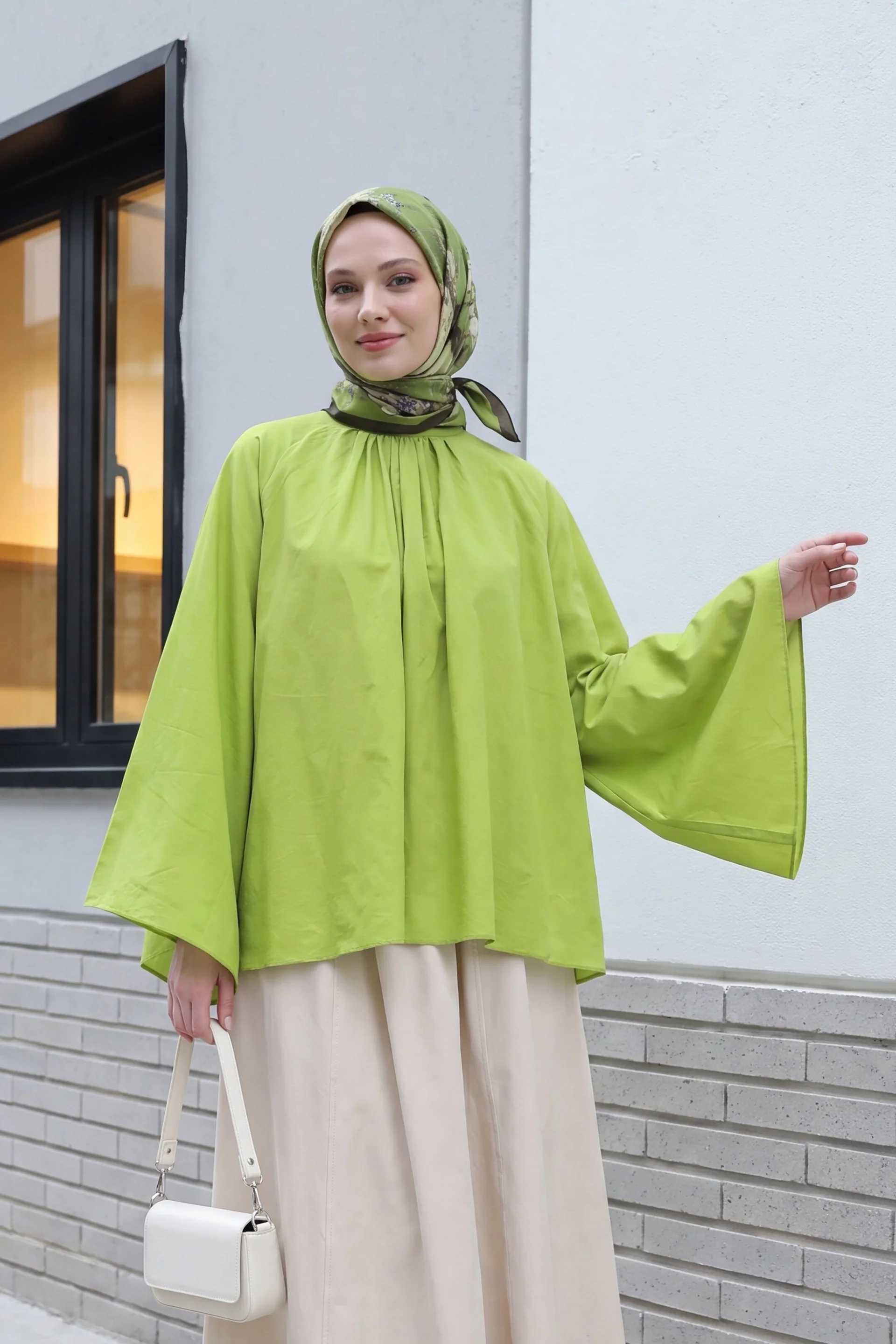 High Neck Spanish Sleeve Lined Voile Blouse - Pistachio Green - Podyumplus - by Peralane - photo 3