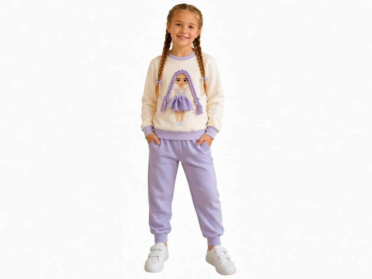 Girls' Printed Sweatshirt and Trousers Set – Lilac - Miss Melinda - by Peralane