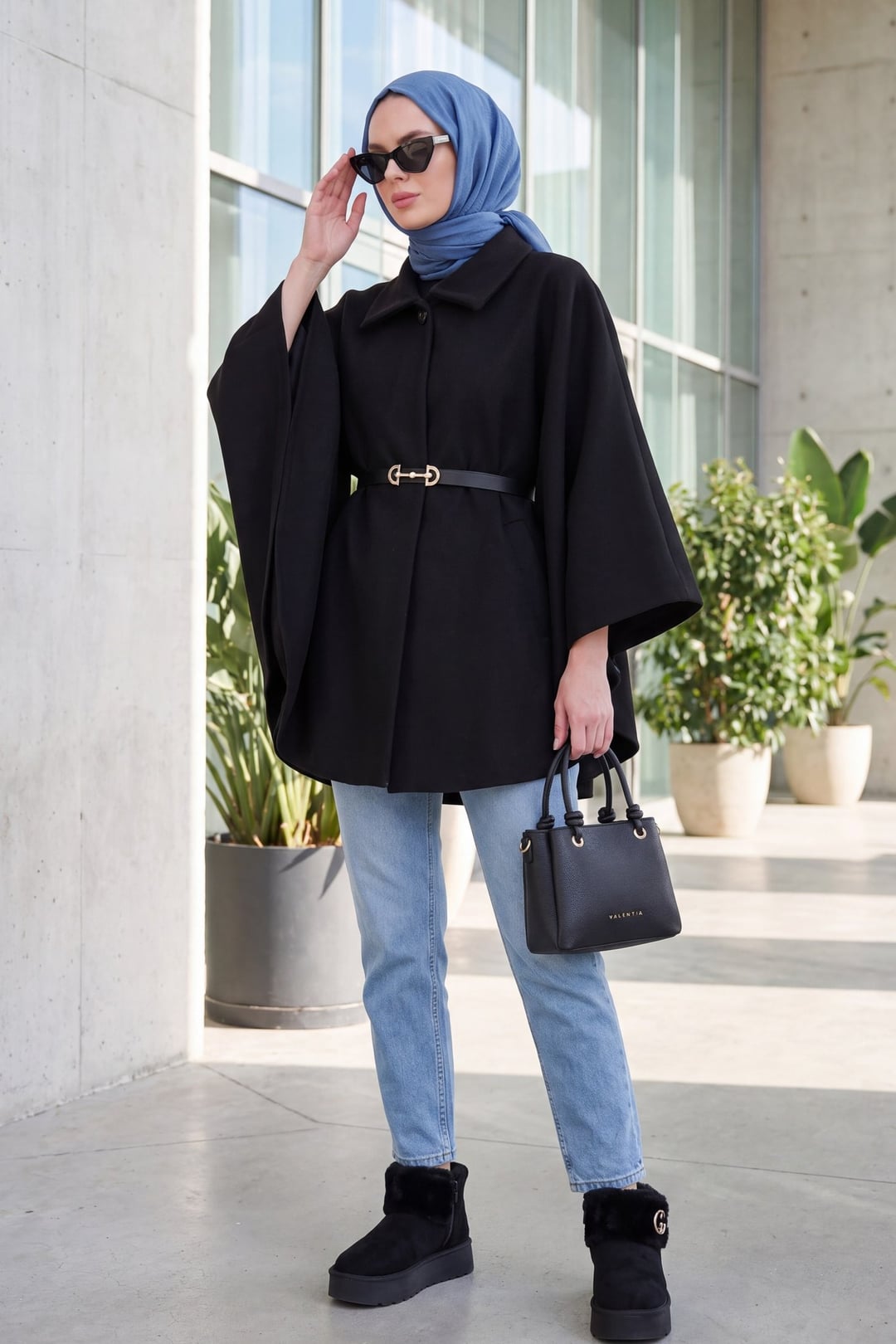 Women's Belted Cape Pancho Jacket - Black - Bigdart - by Peralane - photo 3