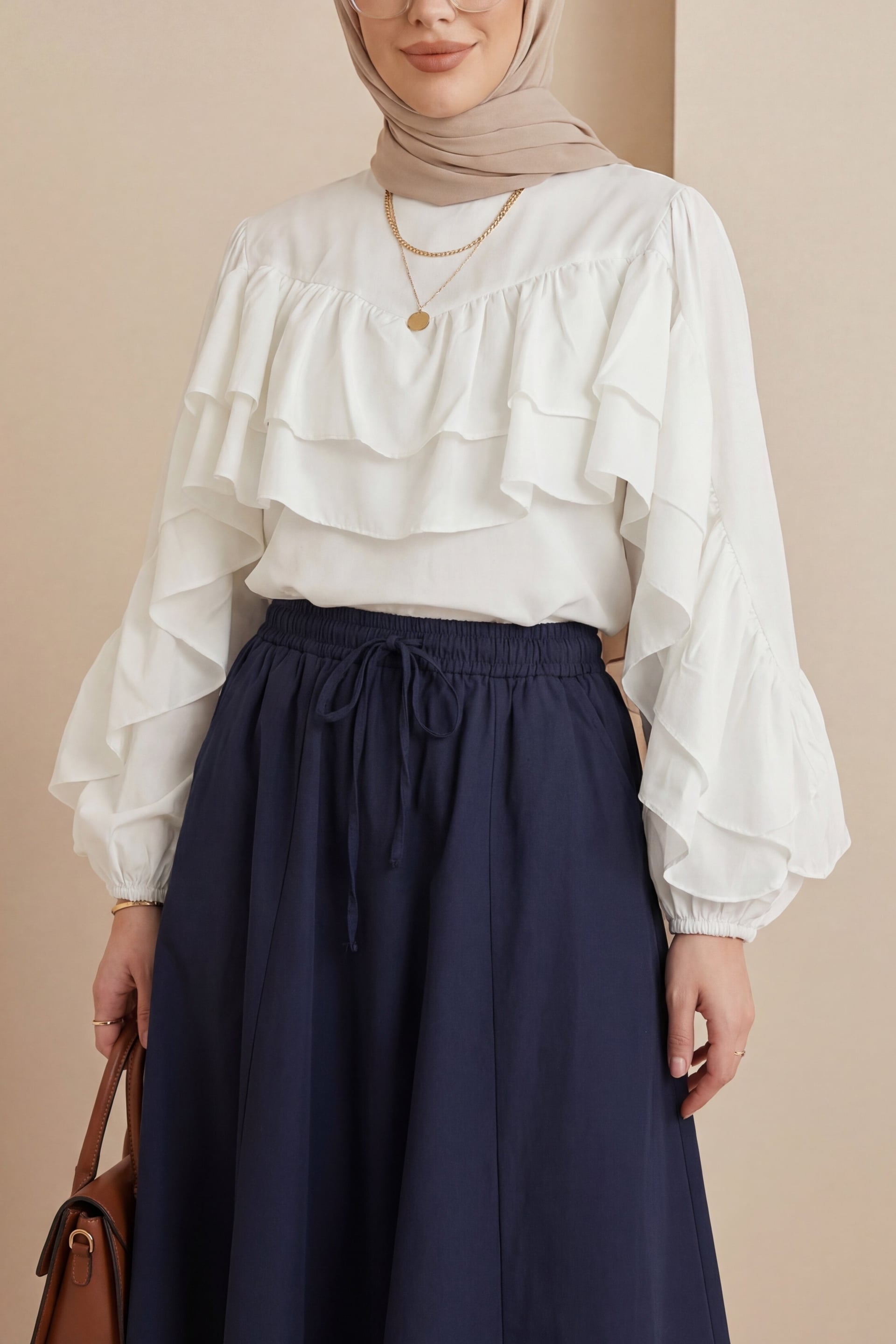 Ruffle-Sleeve Elasticated Cuff Blouse - White - Podyumplus - by Peralane - photo 3