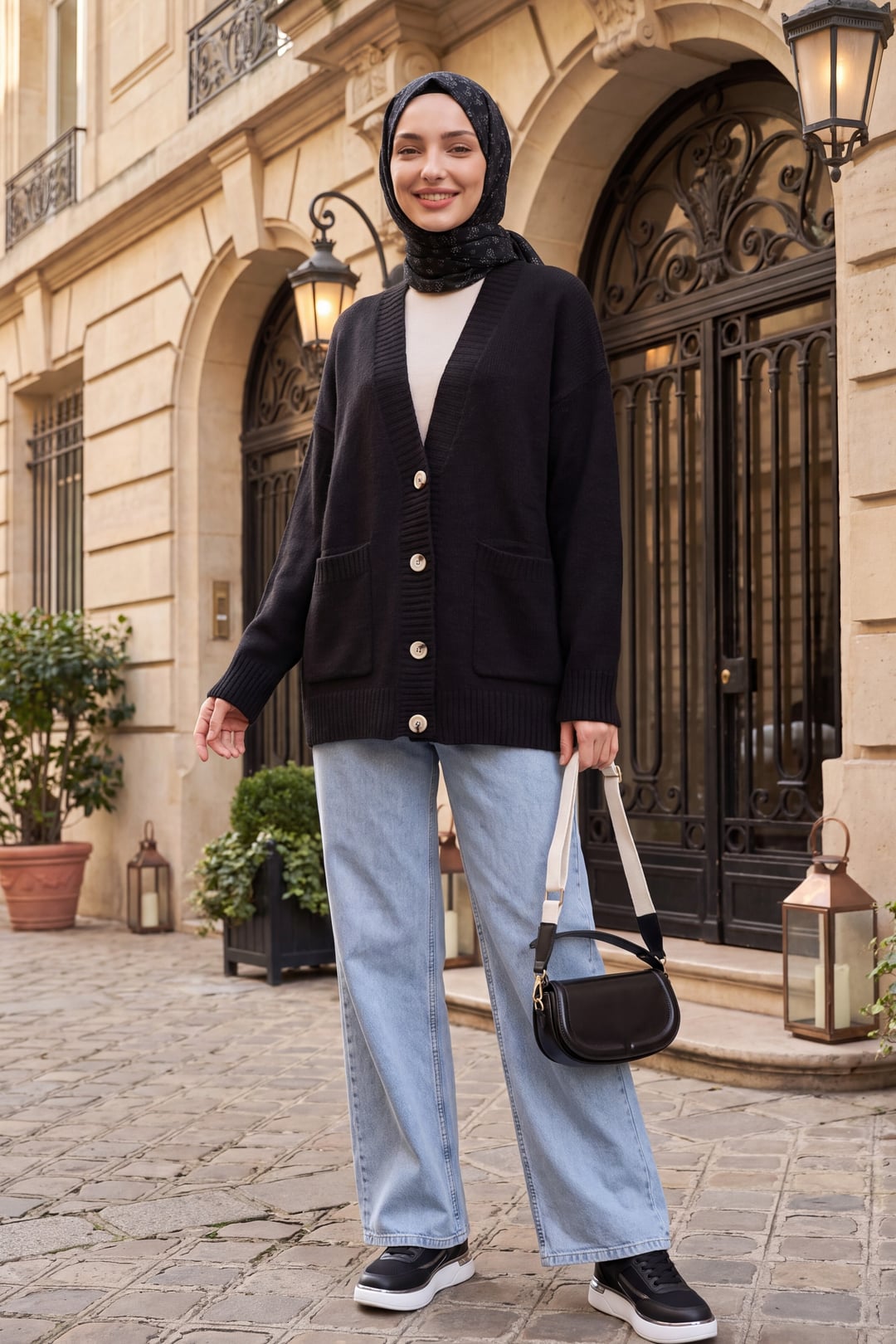 Black Button-Up Long Cardigan with Pockets - Podyumplus - by Peralane - photo 3