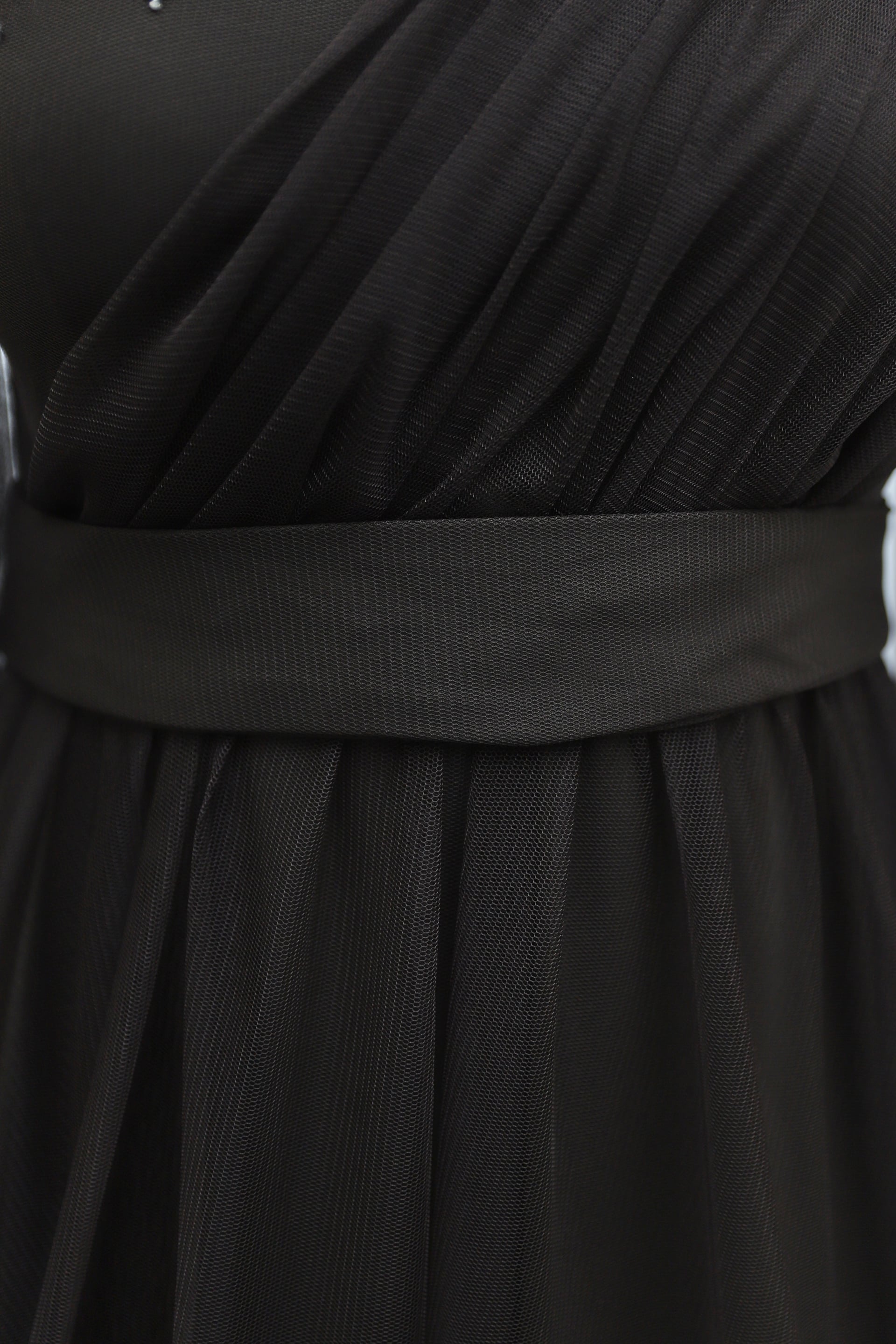 Stone Detail Draped Belted Tulle Evening Dress - Dark Brown - Podyumplus - by Peralane - photo 7
