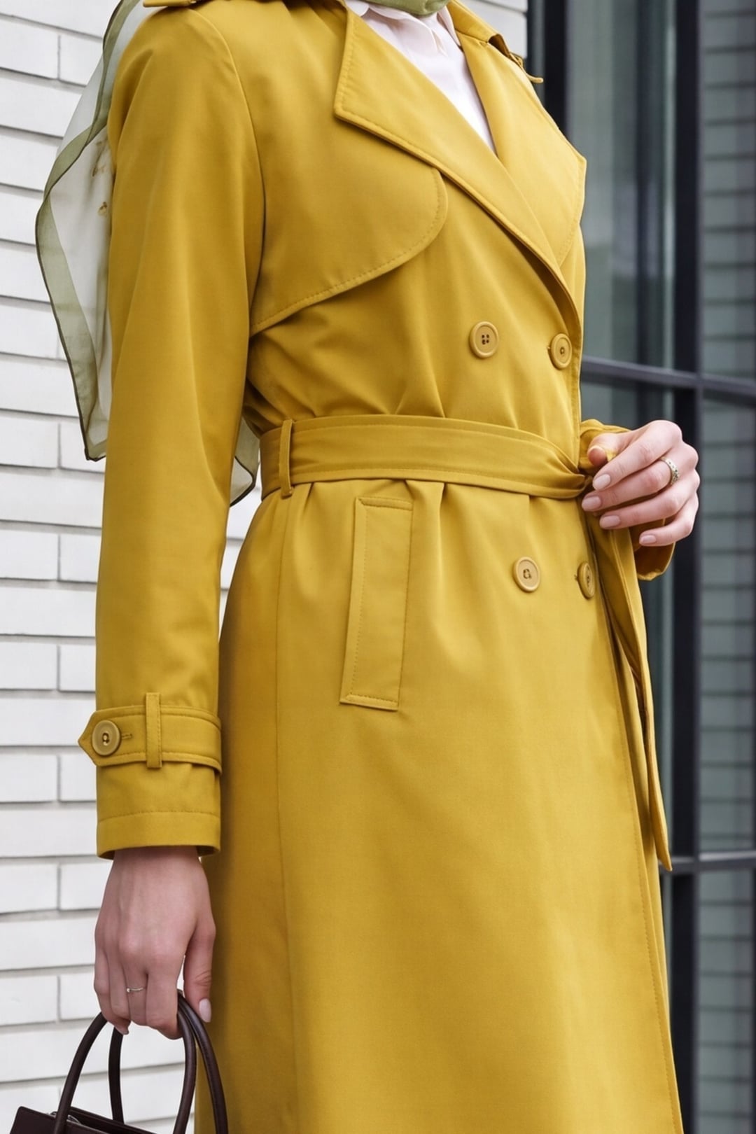Women's Double-Breasted Trench Coat - Mustard Yellow - Bigdart - by Peralane - photo 10