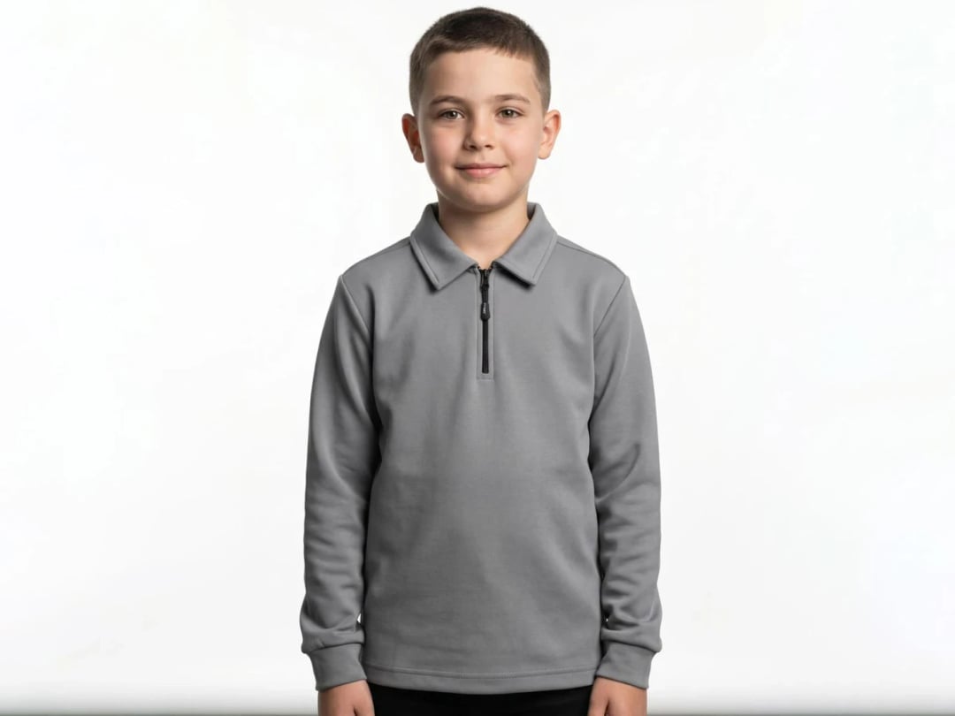 Boys' Grey Quarter-Zip Sweatshirt with Collar - Tanem Kids - by Peralane