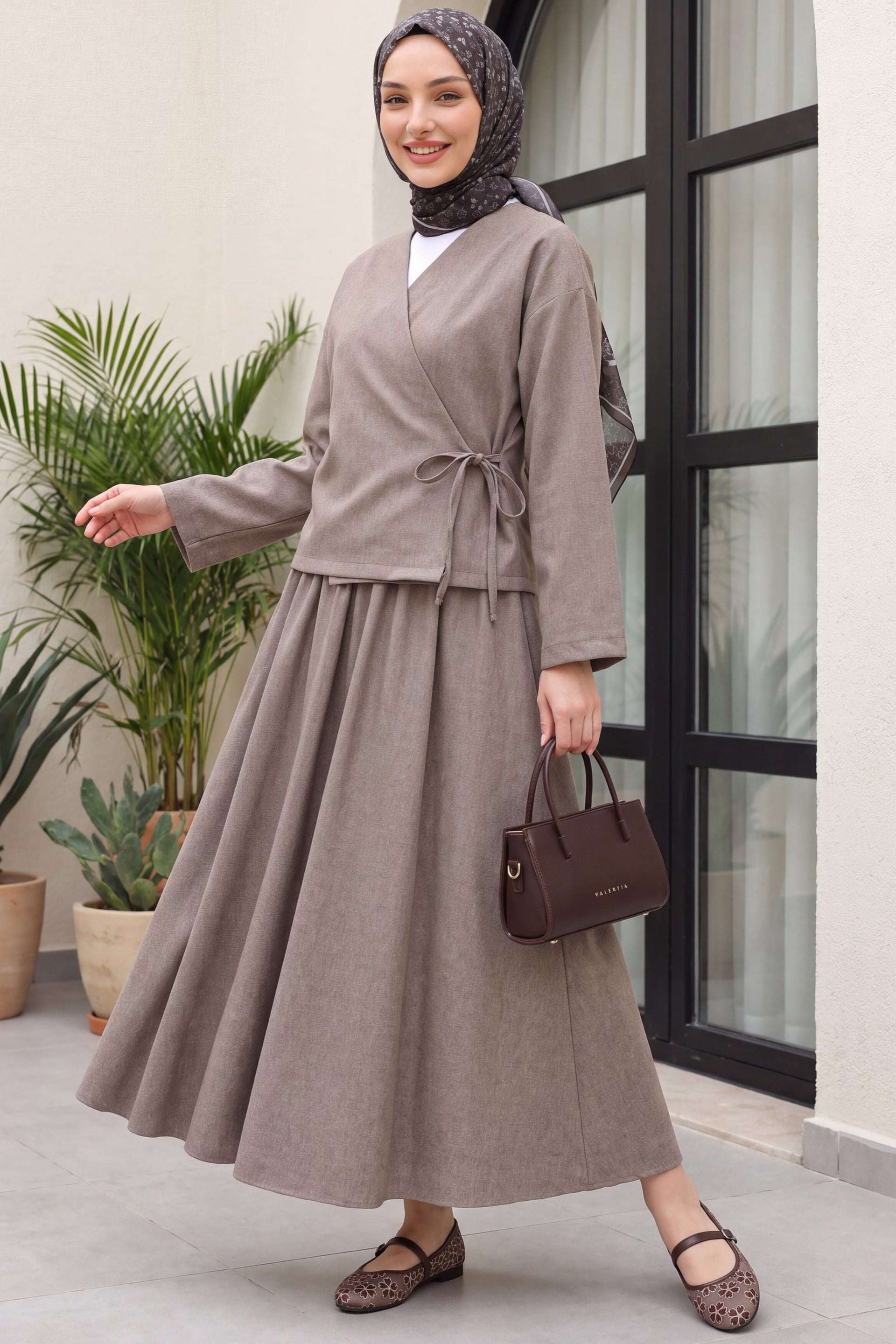 Front Laced Wool Effect Winter Two-Piece Set - Taupe - Podyumplus - by Peralane - photo 3