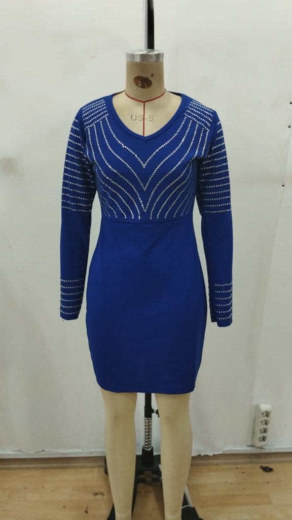 Women's Long Sleeve V-Neck Mini Dress with Stone Details - Janes - by Peralane - photo 5