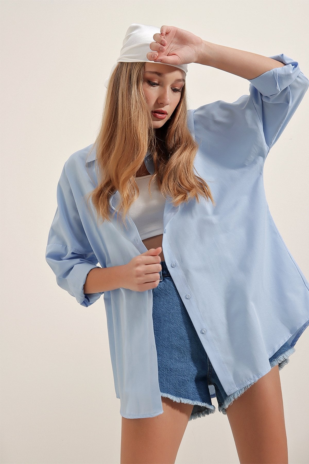 Oversize Long Basic Blouse - Blue - Bigdart - by Peralane