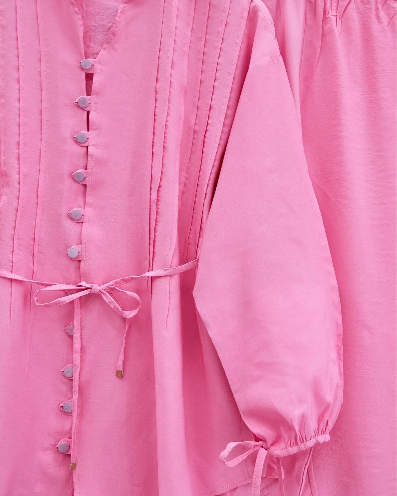 V-Neck Tunic and Wide-Leg Trouser Set with Tie Sleeves - Pink - Podyumplus - by Peralane - photo 3