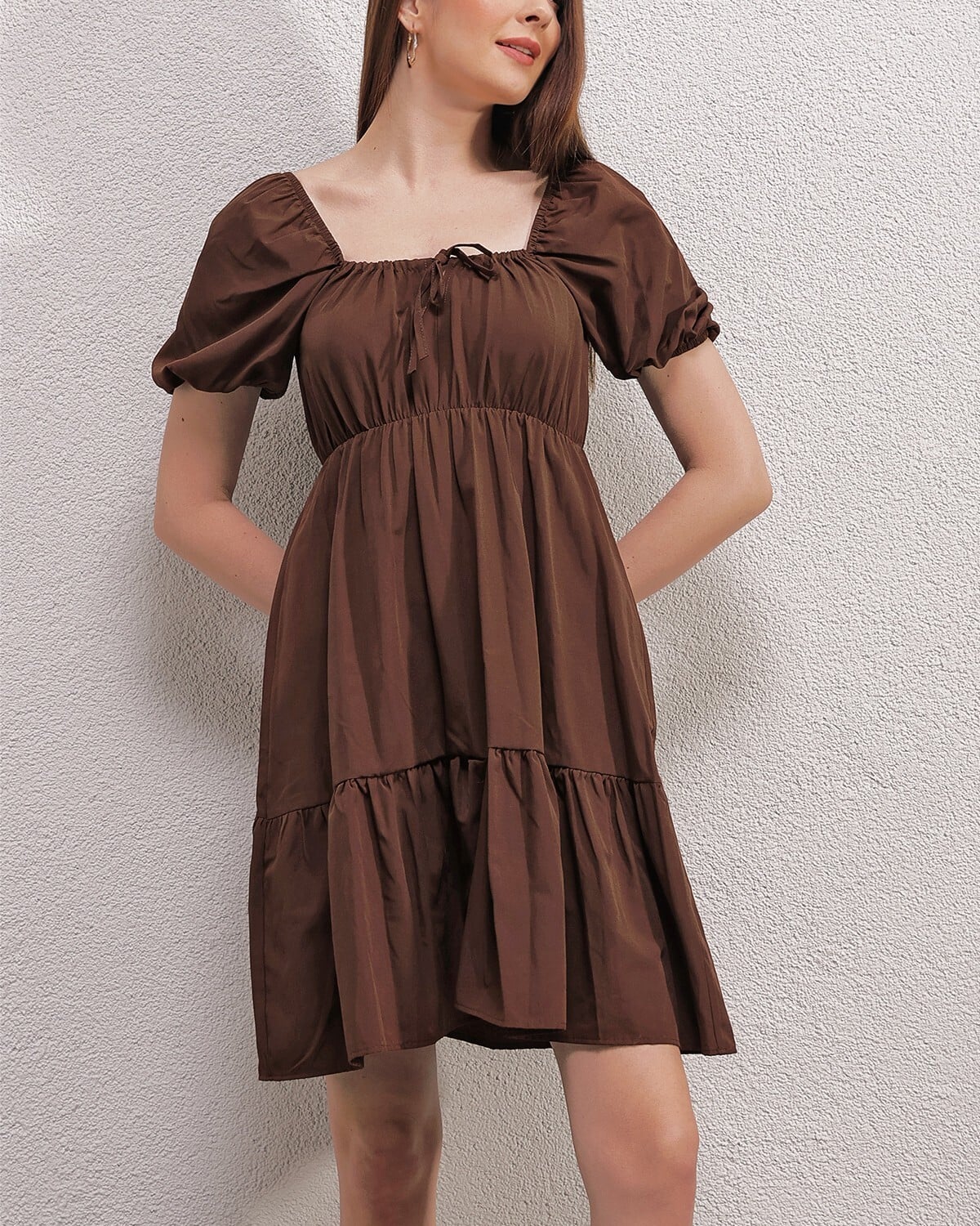 2351 Flared Poplin Dress - Brown - Bigdart - by Peralane - photo 3