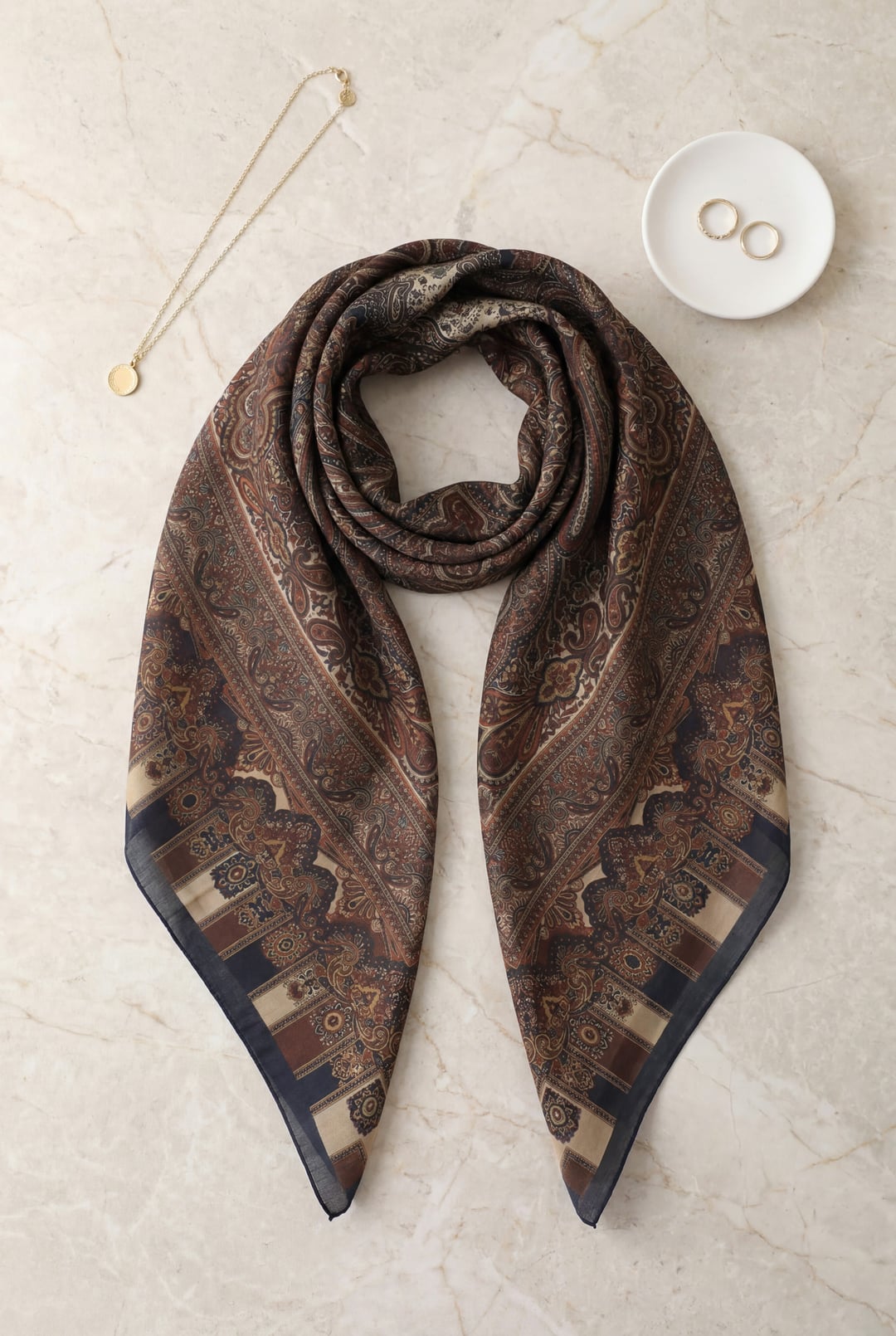 Authentic Patterned Cotton Scarf - Tan - Podyumplus - by Peralane - photo 2
