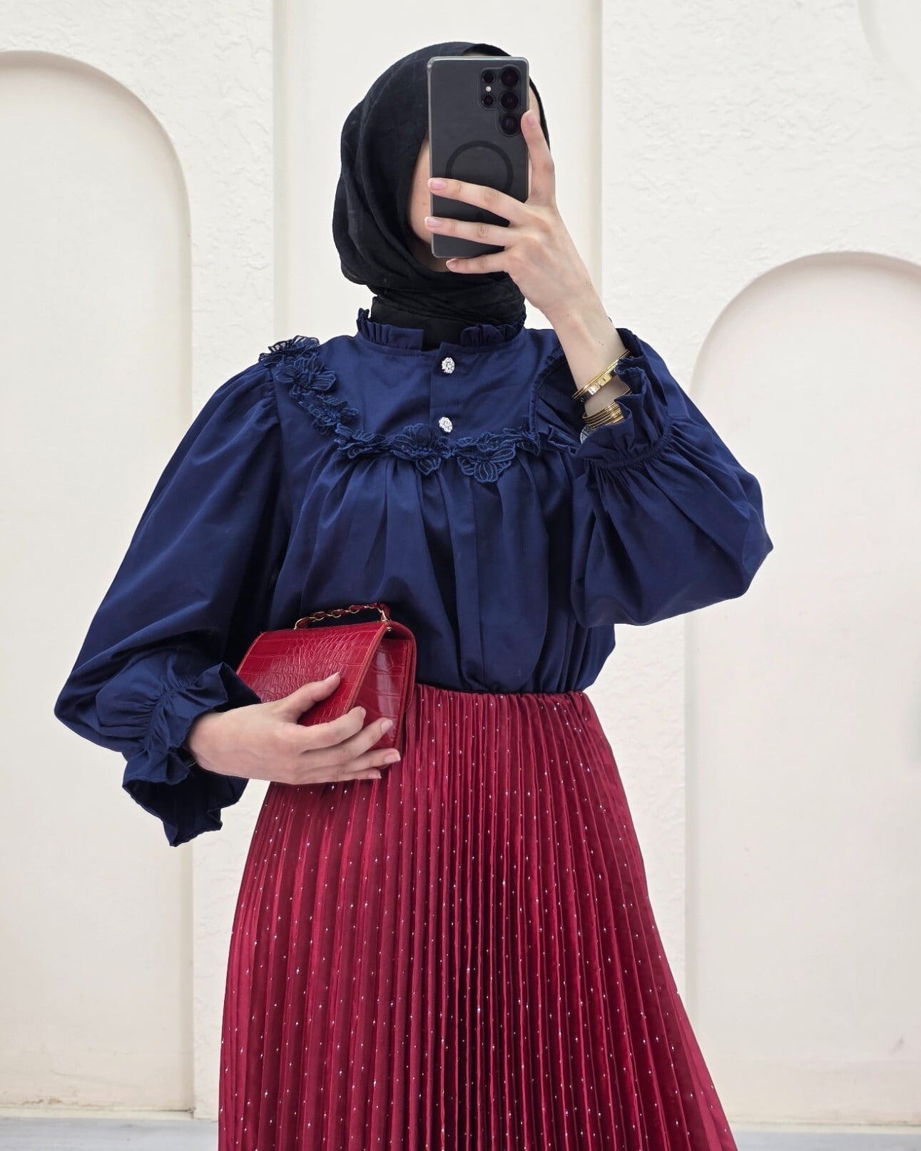 Embellished Pleated Midi Skirt - Red - Podyumplus - by Peralane - photo 7