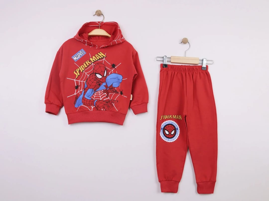Red Spider-Man Printed Boys' Hooded Sweatshirt and Trousers Set - Feely Kids - by Peralane