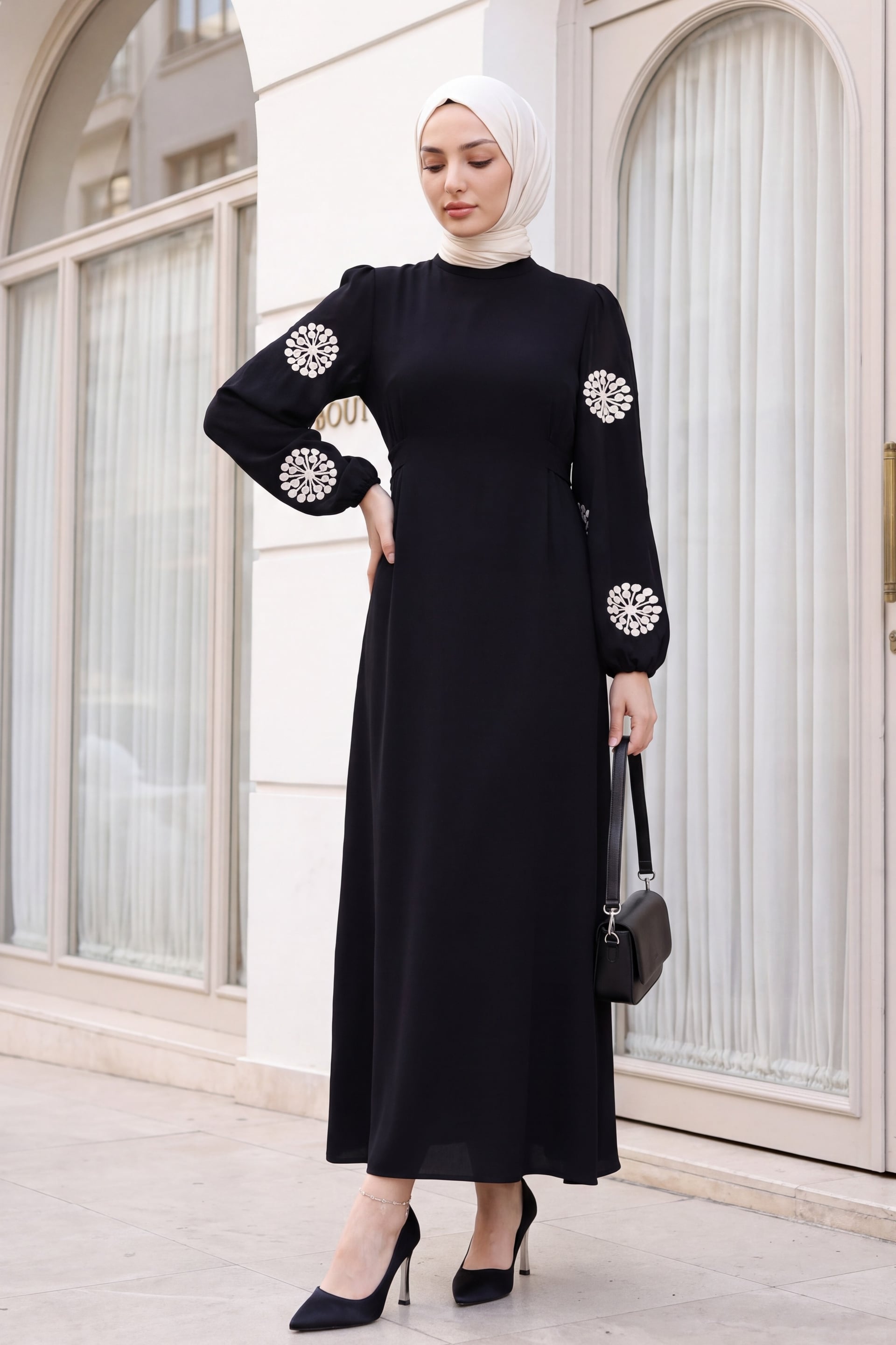 Black Modest Dress with Embroidered Sleeves - Podyumplus - by Peralane - photo 2
