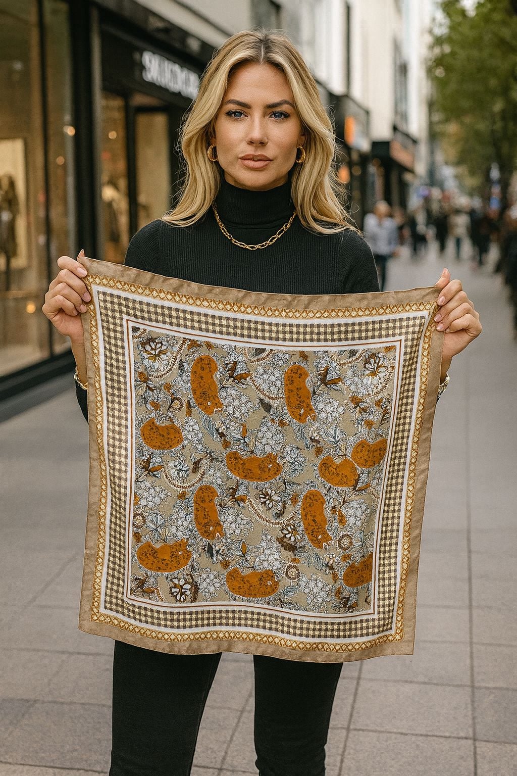 Beige Leopard Print Bandana Scarf 70x70 cm - Nesvay - by Peralane