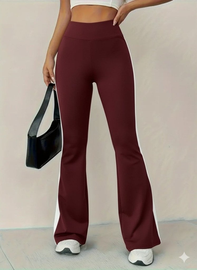 Women's High Waist Flared Leggings with Side Stripes - Dark Red - Janes - by Peralane - photo 2