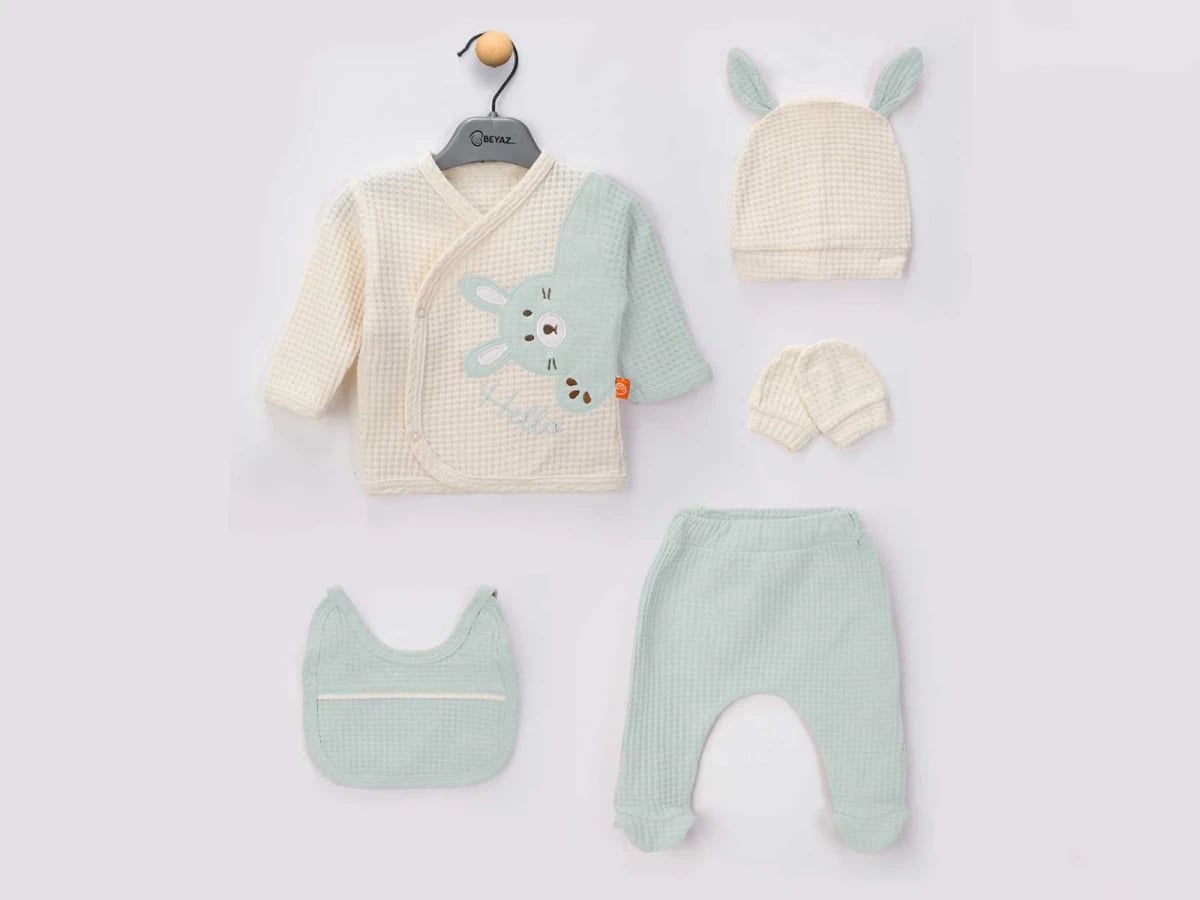 Baby Girl Rabbit Embroidery Hospital Exit 5-Piece Set - Beyaz Bebek - by Peralane