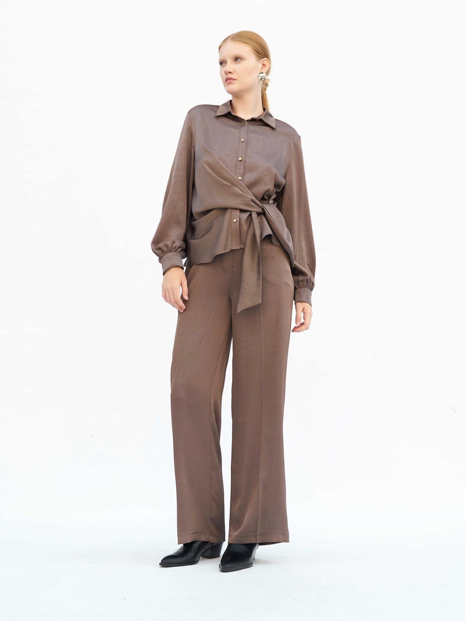 Women's Wrap Blouse and Wide-Leg Trouser Set in Taupe - Lefon - by Peralane - photo 7