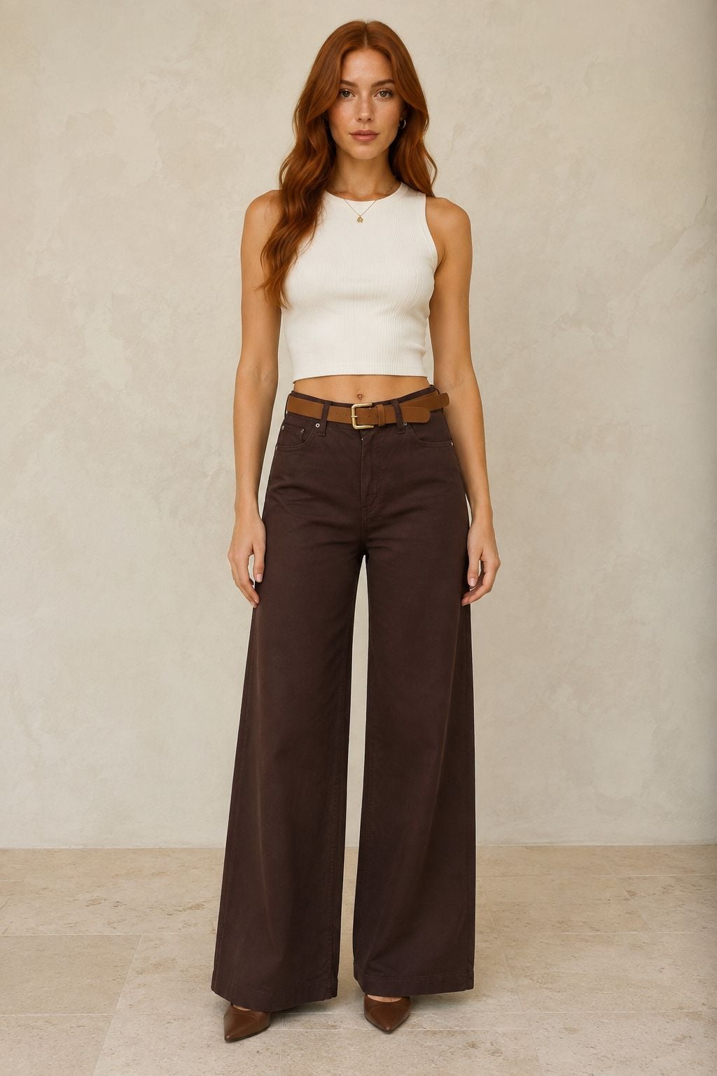 Relax Wide-Leg High-Waist Trousers in Brown - Xlove - by Peralane - photo 2