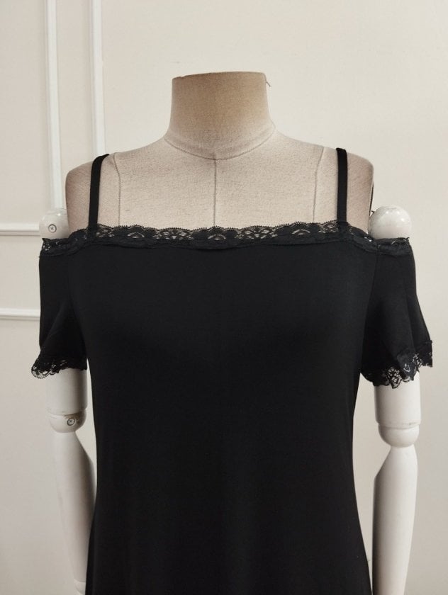 Women's Off-Shoulder Short-Sleeve Lace-Trim Midi Viscose Dress - Janes - by Peralane - photo 5