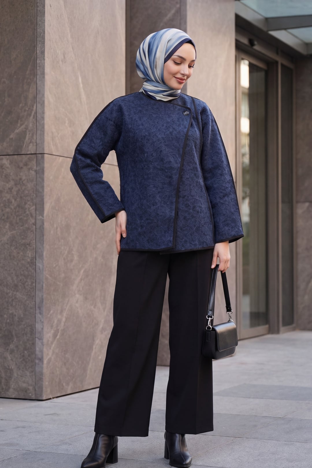 Women's Asymmetric Front Fringed Cardigan - Navy - Podyumplus - by Peralane - photo 3