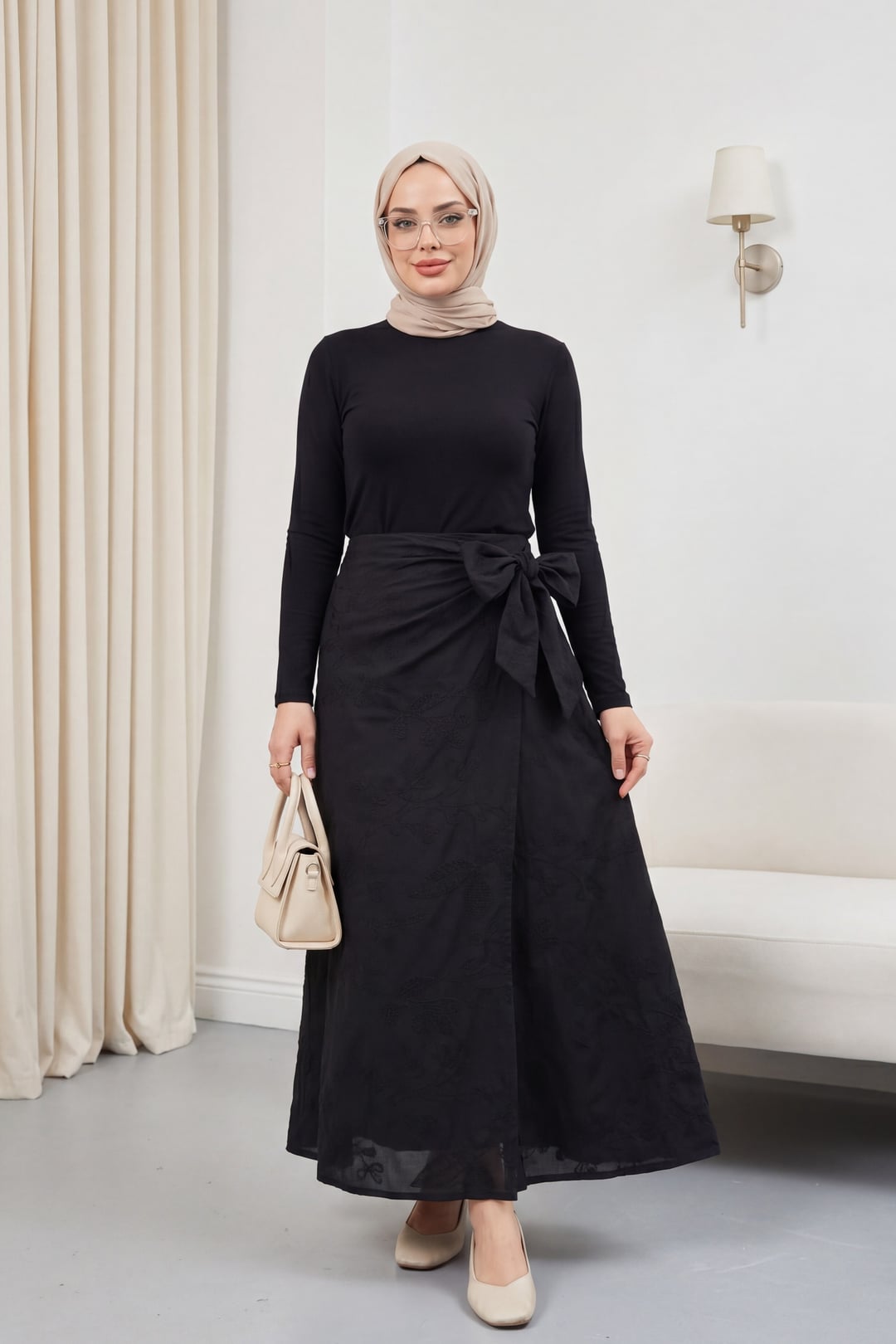 Black Wrap Maxi Skirt with Floral Jacquard Pattern - Podyumplus - by Peralane - photo 3