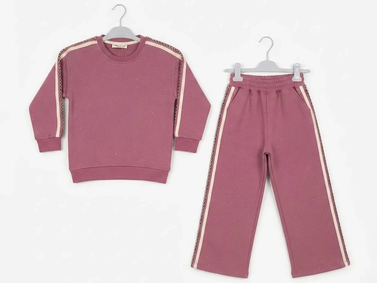 Girls' Speckled Knit Sweatshirt and Trousers Set - Dusty Rose - CMK - by Peralane