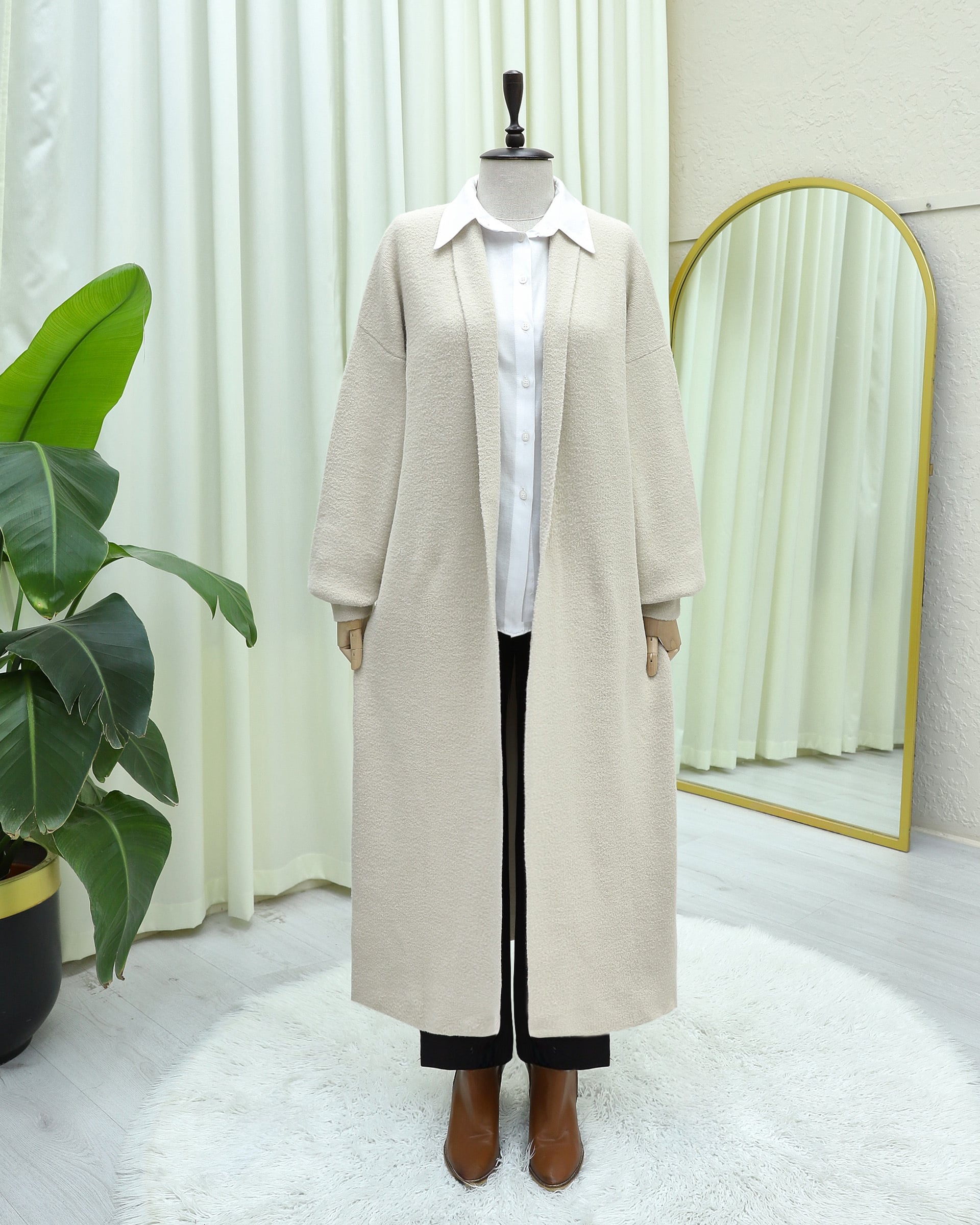 Collar Long Loose Cardigan - Ecru - Podyumplus - by Peralane - photo 2
